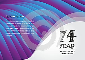 74 year anniversary celebration logotype on purple background for poster, banner, leaflet, flyer, brochure, invitations or