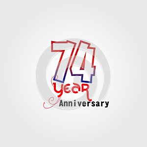 74 years anniversary celebration logotype. anniversary logo with red and blue color isolated on gray background, vector design for