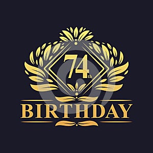 74 years Birthday Logo, Luxury Golden 74th Birthday Celebration