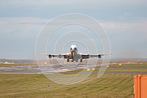 747-400ERF at Vlof on runway 09 at EMA airport UK - stock photo