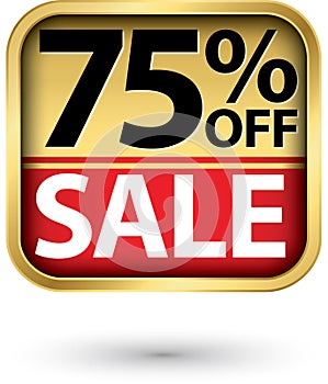 75% off sale golden label with red ribbon,vector illustration