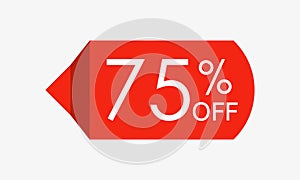 75 percent off. Sale and discount price tag, icon or sticker. Vector illustration.