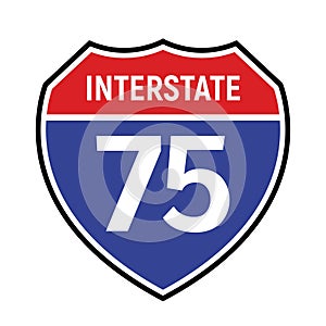 75 route sign icon. Vector road 75 highway interstate american freeway us california route symbol