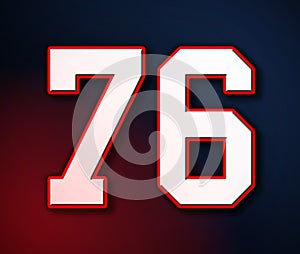 76 American Football Classic Sport Jersey Number in the colors of the American flag design Patriot, Patriots 3D illustration