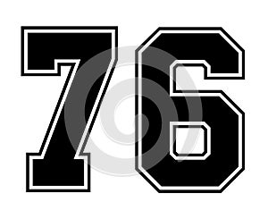 76 Classic Vintage Sport Jersey Number in black number on white background for american football, baseball or basketball