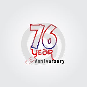 76 years anniversary celebration logotype. anniversary logo with red and blue color isolated on gray background, vector design for
