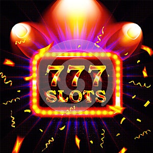 777 casino slots word on banner with violet curtains