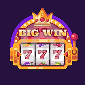 777 slot machine Big win. Casino flat illustration