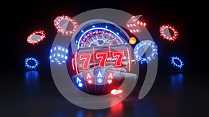 777 Slot Machine Concept,  Online Casino Gambling Concept - 3D Illustration
