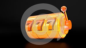 777 Slot Machine With Neon Lights. Jackpot And Fortune. Glass Slot Machine Concept - 3D Illustration