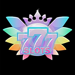 777 slots symbol, jackpot sign with diamond crown for ui games.