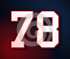 78 American Football Classic Sport Jersey Number in the colors of the American flag design Patriot, Patriots 3D illustration