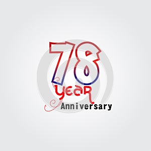 78 years anniversary celebration logotype. anniversary logo with red and blue color isolated on gray background, vector design for