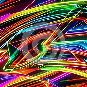 784 Neon Light Geometric Shapes: A futuristic and dynamic background featuring neon light geometric shapes in electrifying and v