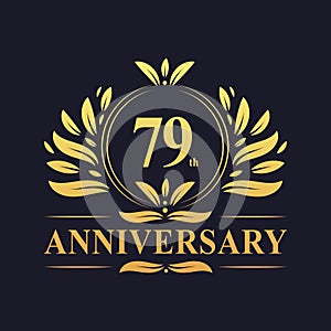 79th Anniversary Design, luxurious golden color 79 years Anniversary logo.
