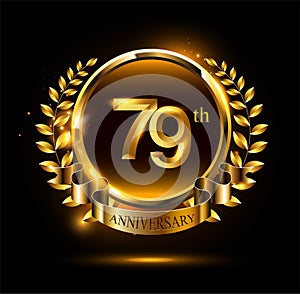 79th golden anniversary logo with ring & ribbon, luxury laurel wreath