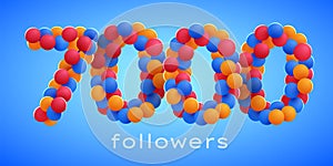 7k or 7000 followers thank you with colorful balloons. Social Network friends, followers, Celebrate of subscribers or