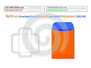 7x10 inch policy open end envelope or Catalogue envelope dieline template and 3D envelope