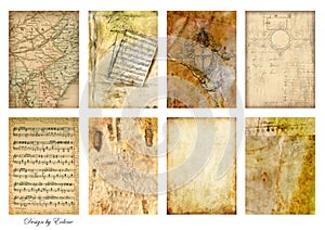 8 ACEO Old Cards Vintage Collage Sheet Music Notes A4