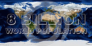8 billion world population concept on map. Elements of this image furnished by NASA.