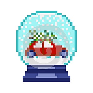 8 Bit Glass Ball with Car and Christmas Tree