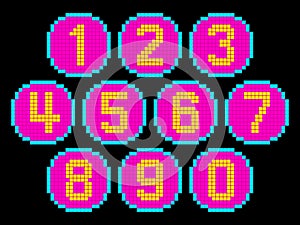 8-Bit Pixel Art Numbers in Circles. EPS8 Vector