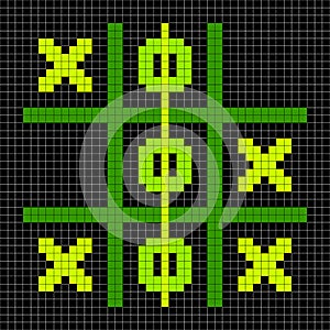 8-bit Pixel Art Tic Tac Toe Game - Winning Position