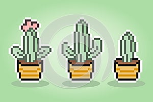 8 bit pixel cactus tree. natural object in vector