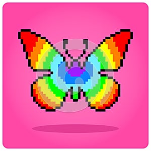 8 bit Pixel colorful butterfly. Animals for cross stitch in vector