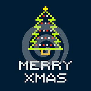 8-bit Pixel Merry Xmas Christmas Tree