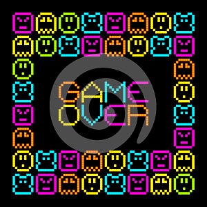 8-Bit Pixel Retro Arcade Game Over. EPS8 Vector