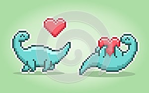 8 bit pixels dinosaur Brontosaurus. Animals in vector