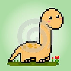 8 bit pixels dinosaur Brontosaurus. Animals in vector