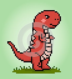 8 bit pixels dinosaur T rex. Animals in vector