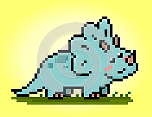 8 bit pixels dinosaur Triceratops. Animals in vector