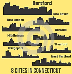 8 Cities in Connecticut (Hartford, New London, New Haven, West Hartford, Middletown, Stamford, Bridgeport, Norwalk )