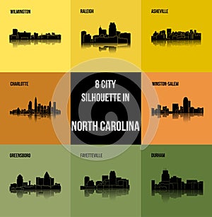 8 city in North Carolina ( Charlotte, Raleigh, Asheville, Wilmington, Greensboro, Winston-Salem, Durham, Fayetteville )