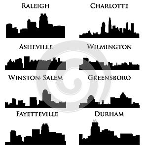 8 city in North Carolina ( Charlotte, Raleigh, Asheville, Wilmington, Greensboro, Winston-Salem, Durham, Fayetteville )