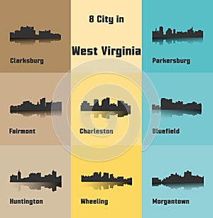 8 City in West Virginia ( Charleston, Clarksburg, Parkersburg, Wheeling, Huntington, Morgantown, Bluefield, Fairmont )