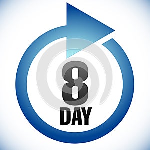 8 day Turnaround time TAT icon. Interval for processing, return to customer. Duration, latency for completion, request