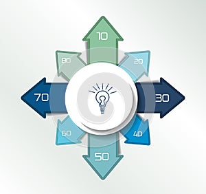 8 directions color arrows design diagram, chart, template, infographic.