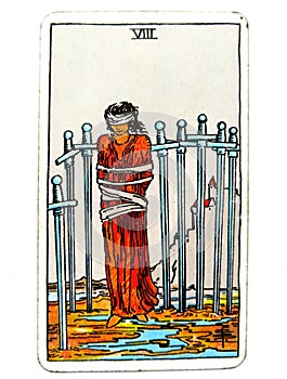 8 Eight of Swords Tarot Card Restrictions Entrapment Confinement Caught in a Bind Fenced In Restrictions Stagnation