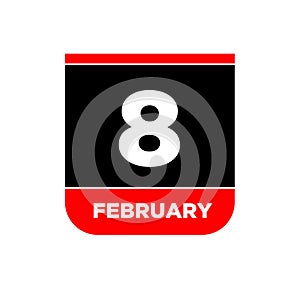 8 Feb calendar day vector icon