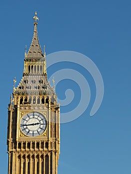 8 February 2023 - London UK: Big Ben from below against blue sky