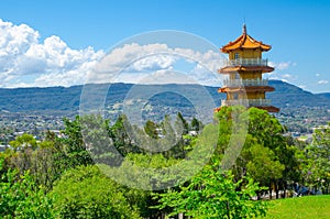 8 Level Pagoda on the green hill in the area of Nan Tien Temple, Berkeley, New South Wales.