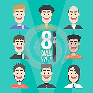 8 Man Avatar icons. Variety of young people vector illustration- set 1