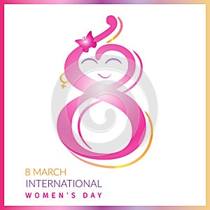 8 Mar international women`s day With a smiling face drawn, Vector, Graphic, template , banner, brochure, illustration internationa