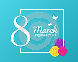 8 march banner. Womens day greeting with flowers