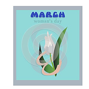 8 March greeting card for international women's day with flowers, tulips