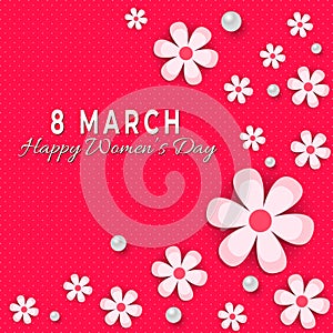 8 March! Happy Woman`s day! Vector lettering illustration with flowers
